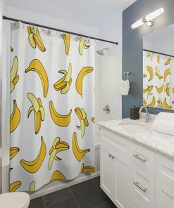 Cute Fruit Theme Shower Curtain | Pop Art Banana Print | Customizable | Kids Bathroom Decor + Quotes