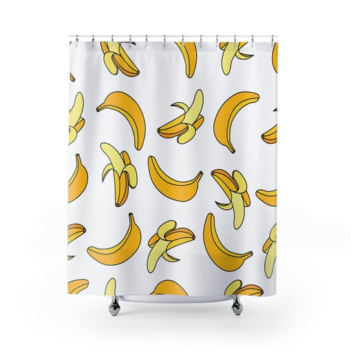 Cute Fruit Theme Shower Curtain | Pop Art Banana Print | Customizable | Kids Bathroom Decor + Quotes - Image 2