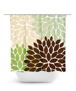 Cute Green Kids Bathroom Shower Curtain | Floral Curtain Bath Decor for Green and Brown Bathroom
