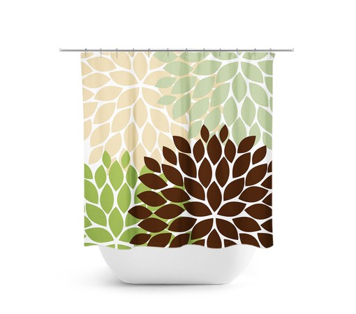 Cute Green Kids Bathroom Shower Curtain | Floral Curtain Bath Decor for Green and Brown Bathroom