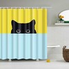 Cute Hiding Cat Shower Curtain | Blue Yellow Fabric | Bathroom Accessories