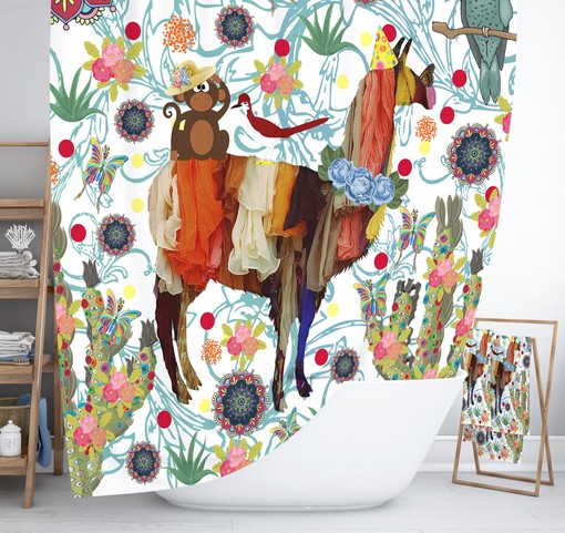 Cute Llama Shower Curtain with Fun Bathroom Decor for Whimsical Touches - Image 2