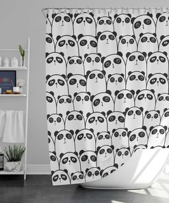 Cute Panda Black & White Shower Curtain, Animal Zoo Bathroom Decor, Wildlife Bath Curtain