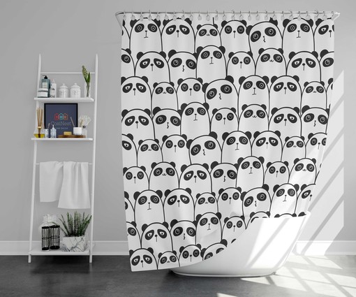 Cute Panda Black & White Shower Curtain, Animal Zoo Bathroom Decor, Wildlife Bath Curtain