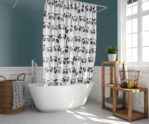 Cute Panda Black & White Shower Curtain, Animal Zoo Bathroom Decor, Wildlife Bath Curtain - Image 2