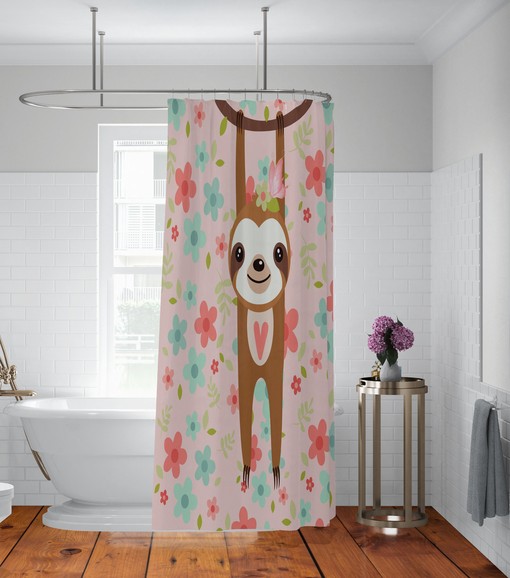 Cute Pink Sloth Shower Curtain Set - Adorable Bath Set with Sloth-Printed Towels and Mat for Playful Bathroom Decor - Image 3