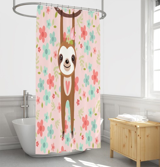 Cute Pink Sloth Shower Curtain Set - Adorable Bath Set with Sloth-Printed Towels and Mat for Playful Bathroom Decor - Image 4