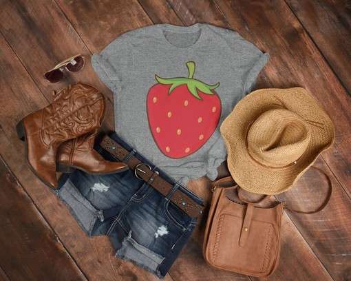 Cute Strawberry Graphic Tee for Women with Fresh Unisex Strawberry Shirt - Image 3