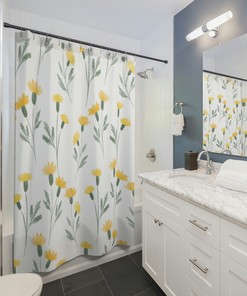 Cute Yellow Wildflowers Shower Curtain | Yellow Flowers Pattern | Home Decor | Vintage Print Fabric Bathroom Curtain