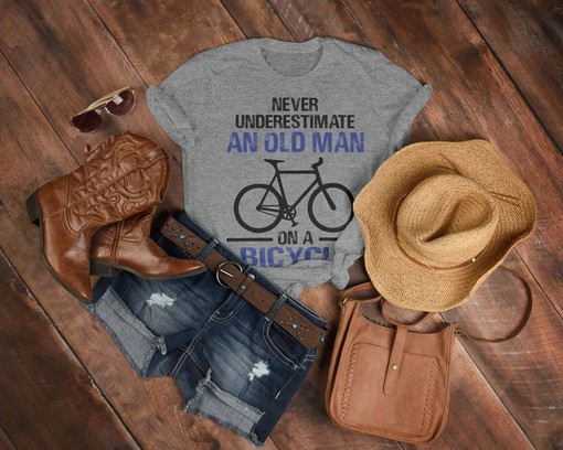 Cycling T-shirt for Men, Never Underestimate an Old Man On a Bike Tee, Father's Day Gift, Grandpa Cyclist Shirt - Image 3