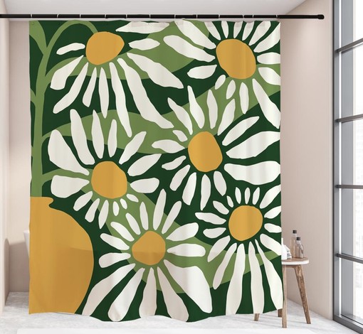 Daisy Flowers Waterproof Shower Curtain with Custom Sizes and Hooks - Playful and Fun Bathroom Decor - Image 2