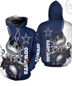 Dallas Cowboys Custom All Over Print 3D Hoodie with Jack Skellington and Zero Print for Fans