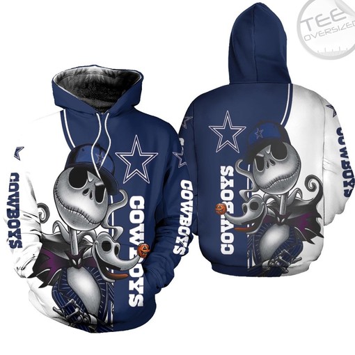 Dallas Cowboys Custom All Over Print 3D Hoodie with Jack Skellington and Zero Print for Fans