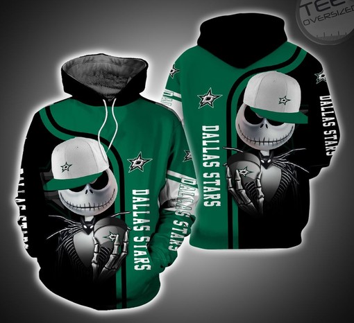 Dallas Stars All Over Print 3D Hoodie with Jack Skellington and Zero Zip Up Hoodie