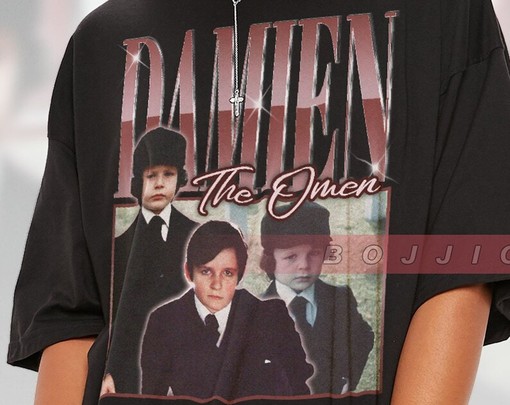 Damien The Omen Homage Tshirt - Vintage Horror Film Retro Jonathan Scott-Taylor Shirt - Image 2