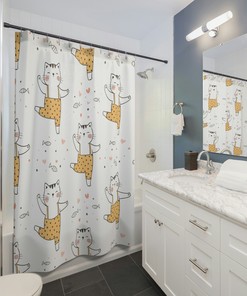 Dancing Cat Print Shower Curtain - Add a Playful Touch to Your Bathroom