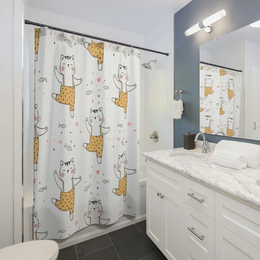 Dancing Cat Print Shower Curtain - Add a Playful Touch to Your Bathroom