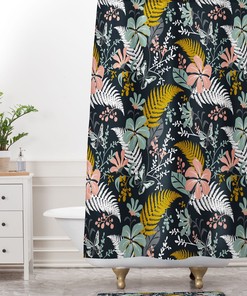 Dark Floral Boho Shower Curtain, Botanical Bath Decor, Vintage-Inspired Fabric Bath Curtain