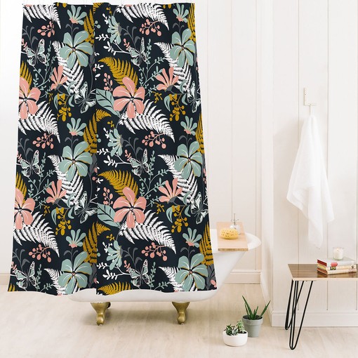 Dark Floral Boho Shower Curtain, Botanical Bath Decor, Vintage-Inspired Fabric Bath Curtain - Image 2