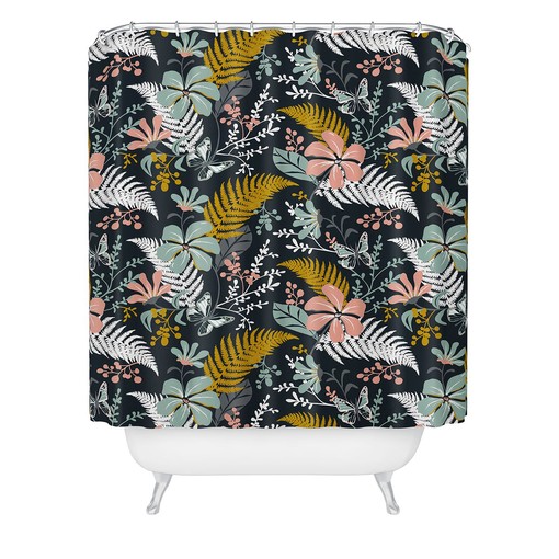 Dark Floral Boho Shower Curtain, Botanical Bath Decor, Vintage-Inspired Fabric Bath Curtain - Image 3