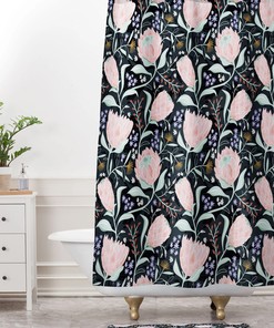 Dark Floral Protea Print Shower Curtain, Boho Style Bath Decor, Adds Wildness to Your Bathroom