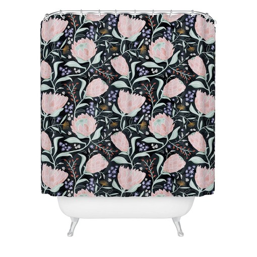 Dark Floral Protea Print Shower Curtain, Boho Style Bath Decor, Adds Wildness to Your Bathroom - Image 2