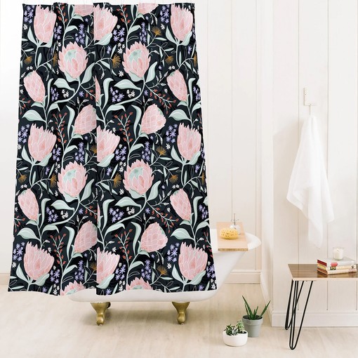 Dark Floral Protea Print Shower Curtain, Boho Style Bath Decor, Adds Wildness to Your Bathroom - Image 3
