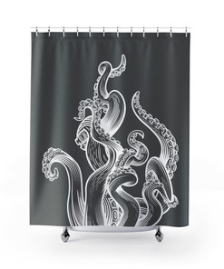 Dark Gray Octopus Tentacle Monster Print Shower Curtain - Add Eerie Charm to Your Bathroom