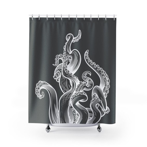 Dark Gray Octopus Tentacle Monster Print Shower Curtain - Add Eerie Charm to Your Bathroom