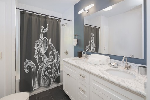 Dark Gray Octopus Tentacle Monster Print Shower Curtain - Add Eerie Charm to Your Bathroom - Image 2