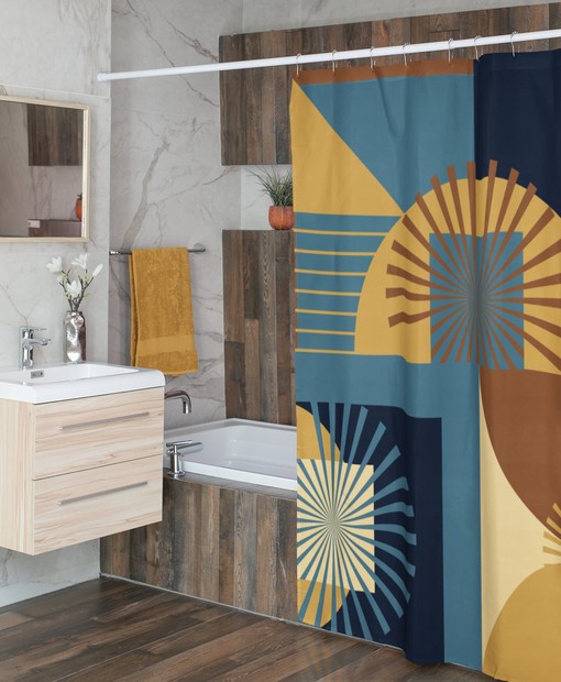 Dark Teal Mid Century Modern Shower Curtain, Retro Bathroom Decor Accessories - Image 3