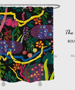 Darkness Forest Flower Garden Boho Shower Curtain with Customizable Sizes, Perfect for a Mystical Boho Style
