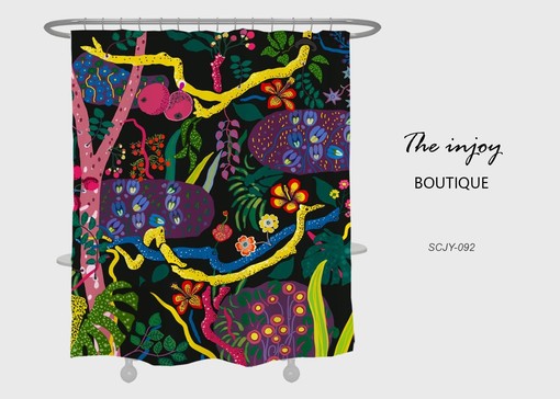 Darkness Forest Flower Garden Boho Shower Curtain with Customizable Sizes, Perfect for a Mystical Boho Style