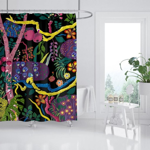 Darkness Forest Flower Garden Boho Shower Curtain with Customizable Sizes, Perfect for a Mystical Boho Style - Image 2