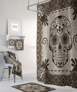 Day Of The Dead Bathroom Decor with Sugar Skull Red Bath Set featuring Restroom Shower Curtains Decorative