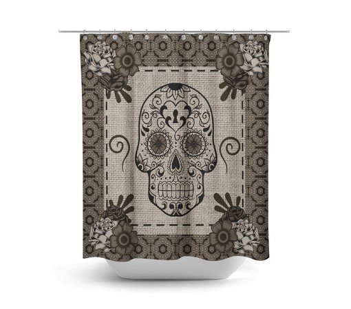 Day Of The Dead Bathroom Decor with Sugar Skull Red Bath Set featuring Restroom Shower Curtains Decorative - Image 2