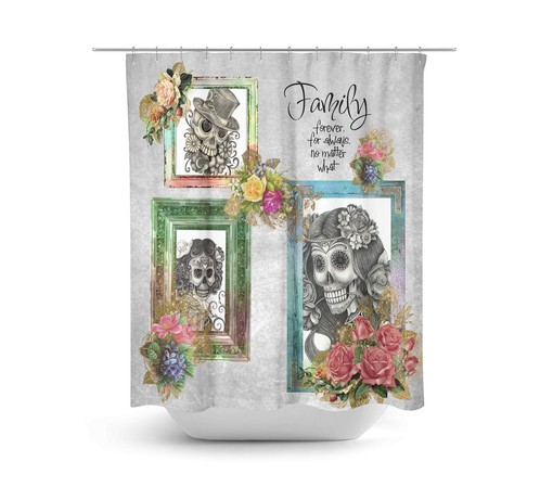 Day of the Dead Sugar Skull Skeleton Portraits Shower Curtain for Gothic Bathroom Decor. - Image 2