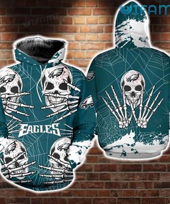 Dead Skull Spiderweb All Over Print 3D Hoodie for Philadelphia Eagles Fans