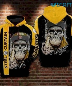 Death Skull Wearing Hat Steel Curtain All Over Print Hoodie for Pittsburgh Steelers Fans
