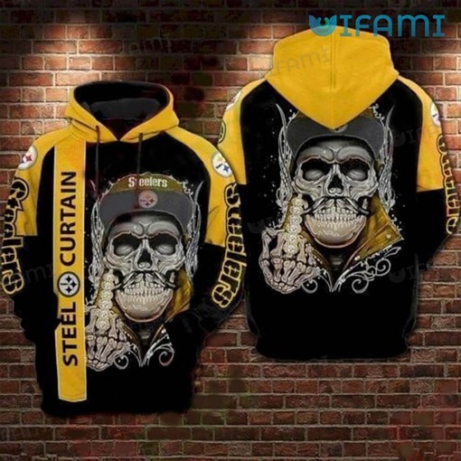 Death Skull Wearing Hat Steel Curtain All Over Print Hoodie for Pittsburgh Steelers Fans
