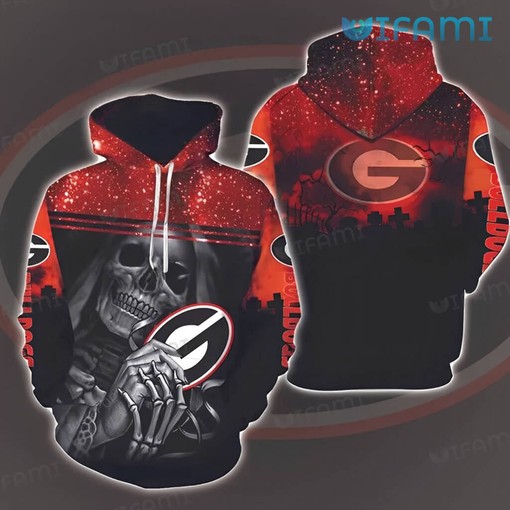 Death Smile Skull All Over Print 3D Hoodie for Georgia Bulldogs Fans
