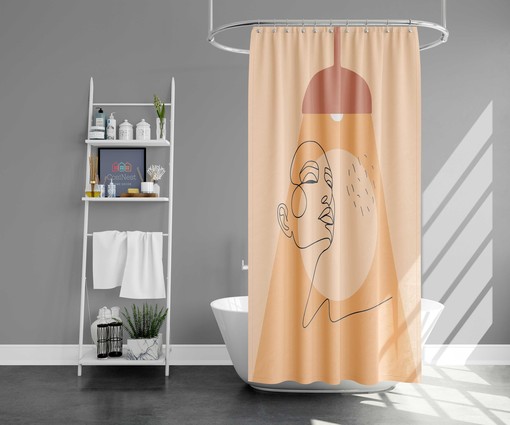 Decorate Your Bathroom with Lady in Bath Shower Curtain, Women's Face Portrait Line Drawing Bathroom Decor - Image 2