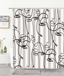 Decorate Your Bathroom with Women's Face Portrait Shower Curtain, Black and White Line Drawing Silhouette Curtain