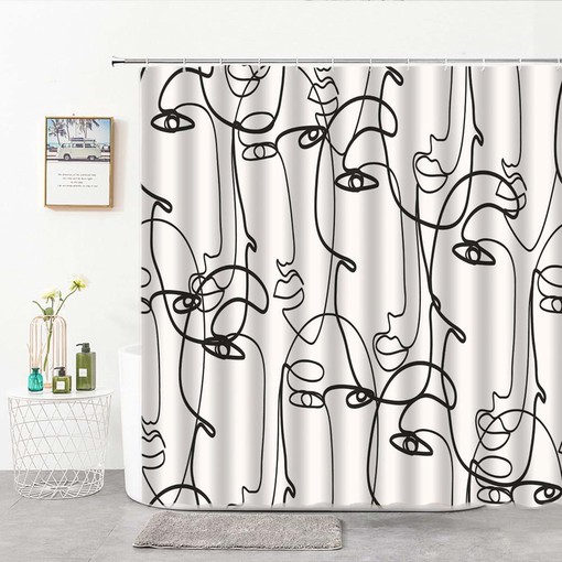 Decorate Your Bathroom with Women's Face Portrait Shower Curtain, Black and White Line Drawing Silhouette Curtain