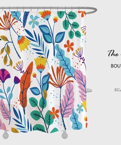 Decorative Colorful Flowers Shower Curtain with Unique Design, Tropical Plants Bathroom Decor