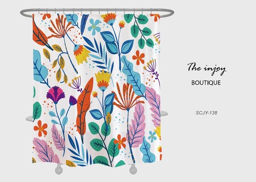 Decorative Colorful Flowers Shower Curtain with Unique Design, Tropical Plants Bathroom Decor