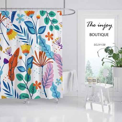 Decorative Colorful Flowers Shower Curtain with Unique Design, Tropical Plants Bathroom Decor - Image 2