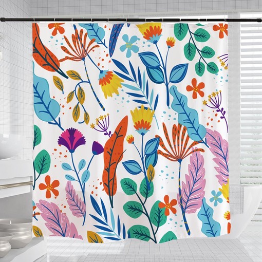 Decorative Colorful Flowers Shower Curtain with Unique Design, Tropical Plants Bathroom Decor - Image 3