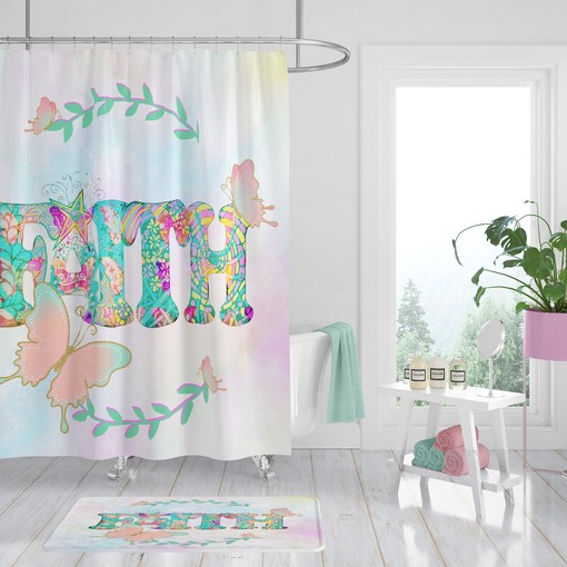Decorative Print Shower Curtain Set with Boho Faith and Butterflies Design