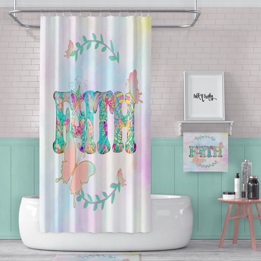 Decorative Print Shower Curtain Set with Boho Faith and Butterflies Design - Image 2